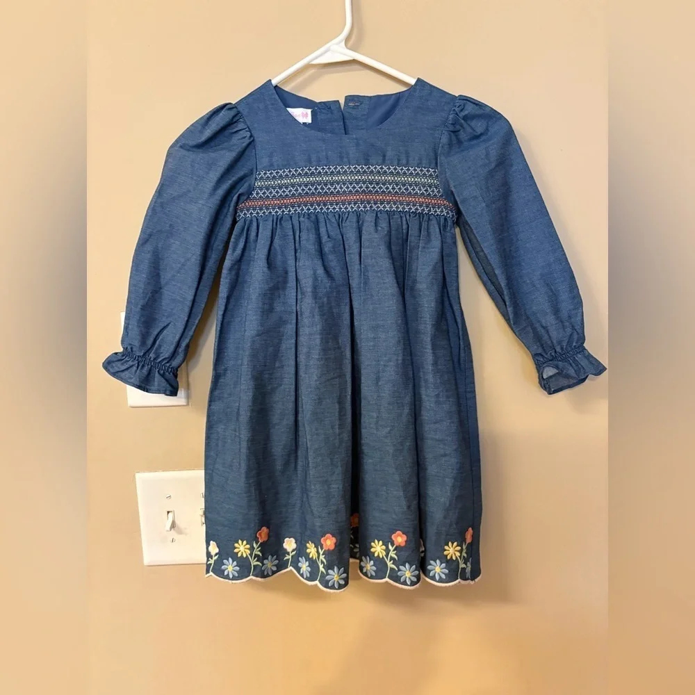 Bonnie Jean Nelle Embroidered Denim Dress,size 4T